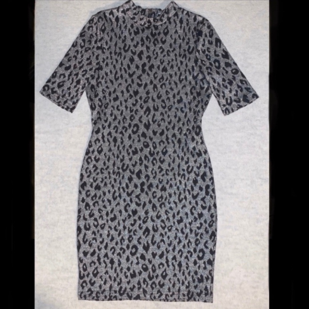 Topshop metallic silver leopard cocktail dress